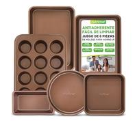 Nutrichef Bandejas Horno, Set de 6, Incluye: Bandejas para Galletas, para Asar, Molde para Magdalenas, Pan y Pasteles, Mangos de Silicona, Apilables, Acero al Carbono Resistente, Antiadherentes