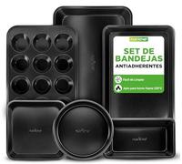 Nutrichef Bandejas Horno, Set de 6, para Galletas, Asar, Molde para Magdalenas, Pan y Pasteles, Mangos de Silicona, Apilables, Acero al Carbono Resistente, Antiadherente