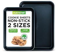 NutriChef Bandejas para hornear, paquete de 2, bandeja para hornear, bandeja para tartas, bandeja para horno, 40 x 28 cm y 35,5 x 24,6 cm, bandeja para hornear, revestimiento antiadherente, fácil de