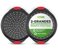 NutriChef Bandejas para pizza, Set de 2, 13”, Mango de silicona, Redonda antiadherente, Acero con agujeros perforados