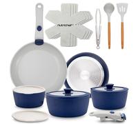 NutriChef Juego de Utensilios de Cocina Cerámica de 18 Piezas con Mangos Desmontables, Ollas y Sartenes Antiadherentes, Revestimiento Cerámico Natural Libre de PTFE, Diseño Ahorrador, Azul
