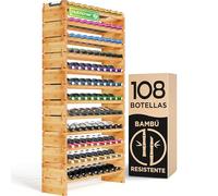 NutriChef botellero Vino Madera, Wine Rack, Vinera, Apilable, para 108 Botellas, 12 Niveles, Bambu, Vertical, Modular, para Cocina y Bodega