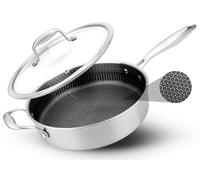 Nutrichef sarten profunda de 3.4L, Con tapa, Acero inoxidable, Para saltear, Textura tipo panal resistente a rayones, Apta para horno e induccion, Antiadherente