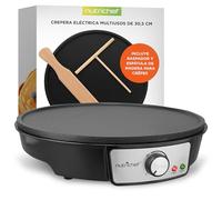 NutriChef crepera electrica, Plancha de cocina, Placa antiadherente, Luces indicadoras LED, Control de temperatura ajustable, Incluye espatula de madera y esparcidor de masa