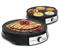 NutriChef crepera electrica, Plancha de cocina, Placa antiadherente reversible de 30cms, Luces indicadoras LED, Control de temperatura ajustable, Incluye espatula de madera y esparcidor de masa