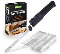 Nutrichef cuchillo jamonero electrico, Inalambrico, Funcion de encendido y apagado, Ligero, Seguro, Para jamon, Carnes, Aves, Pan y queso, Cuchillas de acero inoxidable