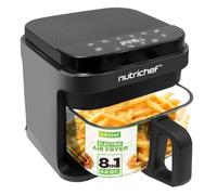 NutriChef Freidora de aire caliente, 5,5 L, sin aceite, 1200 W, gris, 8 programas, ventana de visualización, pantalla táctil, baja en grasa, para familias y resultados crujientes