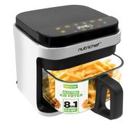 NutriChef Freidora de aire caliente de 5,5 L, color blanco, 8 en 1, con recipiente de cristal y pantalla táctil LED, para freír sin aceite, circulación de aire caliente de 360°, para patatas, pollo