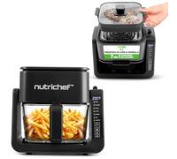 Nutrichef freidora de aire de 3.8L y grill de 1L, 7 modos de coccion preestablecidos, Tazon transparente