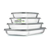 NutriChef fuentes refractarias rectangulares de cristal con tapa, Bandejas de horno apilables para lasaña y cazuela, Para microondas, Lavavajillas, Nevera y congelador, 8 piezas