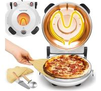 NutriChef Horno de pizza de 30,5 cm con piedra para pizza - 430 °C de calor superior/inferior, ventana de visualización, termómetro, antiadherente, compacto, color blanco - resultados crujientes como
