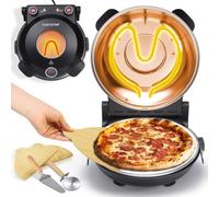 Nutrichef horno electrico para pizza, 1200V, Control de temperatura con termometro, Ventana de visualizacion, Antiadherente, Incluye: plato removible, Palas de madera, Espatula y cortador