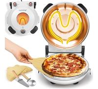 Nutrichef horno electrico para pizza, 1200V, Control de temperatura con termometro, Ventana de visualizacion, Antiadherente, Incluye: plato removible, Palas de madera, Espatula y cortador