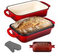 NutriChef Horno Holandés Ovalado para Masa Madre, Molde para Pan Artesanal con Tapa, Hierro Fundido Esmaltado, Con Guantes de Silicona 29.5cm