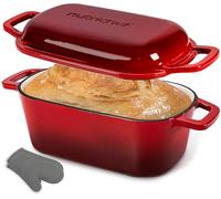 NutriChef horno holandés ovalado para masa madre, Molde para pan con tapa, Hierro fundido esmaltado, Con guantes de silicona para pan artisanal, 29.5cm