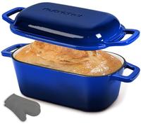 NutriChef horno holandés ovalado para masa madre, Molde para pan con tapa, Hierro fundido esmaltado, Con guantes de silicona para pan artisanal, 29.5 cm