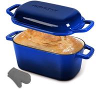 Nutrichef horno holandés ovalado para masa madre, Molde para pan con tapa, Hierro fundido esmaltado, Con guantes de silicona para pan artisanal, 29.5 cm