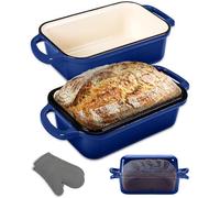 NutriChef Horno Holandés Rectangular para Masa Madre, Molde para Pan Artesanal con Tapa, Hierro Fundido Esmaltado, Con guantes de silicona, 35 cm