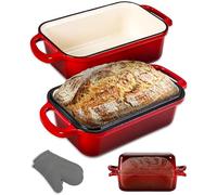 NutriChef horno holandés rectangular para masa madre, Molde para pan con tapa, Hierro fundido esmaltado, Con guantes de silicona para pan artesanal, 35 cm