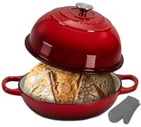 NutriChef horno holandés redondo de hierro fundido esmaltado para pan de masa madre, Molde con tapa tipo domo, Incluye guantes de silicona, 26 cms
