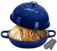 NutriChef horno holandés redondo de hierro fundido esmaltado para pan de masa madre, Molde con tapa tipo domo, Incluye guantes de silicona, 26 cm
