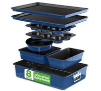 Nutrichef juego 8 moldes apilables, Bandejas, Libres de PFOA, PFOS, PTFEE, Utensilios horno hasta 232°C, Baking set, Antiadherentes, Color azul