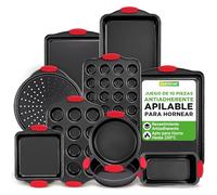 NutriChef Juego de 10 moldes, Utensilios, Baking Set, Reposteria, Antiadherentes Libres de PFOA, PFOS, PFTEE, Aptos para hornos hasta 230°C (450°F), Mangos de Silicona, Hierro, Negro