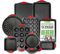 NutriChef Juego de 10 moldes, Utensilios, Baking Set, Reposteria, Antiadherentes Libres de PFOA, PFOS, PFTEE, Aptos para hornos hasta 230°C (450°F), Mangos de Silicona, Hierro, Negro