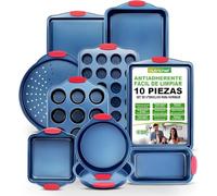NutriChef juego de 10 moldes, Utensilios horno, Baking set, Reposteria, Antiadherentes, Libres de PFOA, PFOS, PFTEE, Aptos para hornos hasta 230°C (450°F), Mangos de silicona