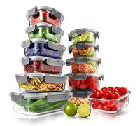 Nutrichef Juego de 24 recipientes de vidrio | 12 envases apilables para meal prep con 12 tapas herméticas | Apto para microondas, organizador de cocina