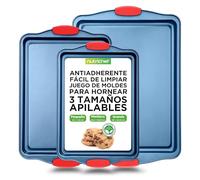 Nutrichef juego de 3 bandejas para galletas, Antiadherentes, Acero al carbono, Asas de silicona, Varios tamaños
