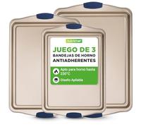 Nutrichef juego de 3 bandejas, Utensilios horno, Baking set, Libres de PFOS, PFOA y PFTE, Antiadherentes, Mangos de silicona