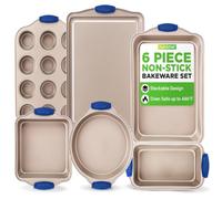 NutriChef Juego de 6 moldes para hornear - Bandeja para hornear magdalenas, molde antiadherente apto para horno hasta 230 °C, apilable con asas de silicona de acero al carbono, ideal para pasteles