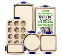 NutriChef juego de 6 moldes, Utensilios horno, Baking set, Reposteria, Antiadherentes, Libres de PFOA, PFOS, PFTEE, Aptos para hornos hasta 230°C (450°F), Mangos de silicona
