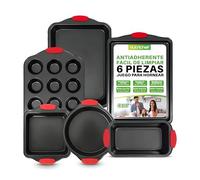 Nutrichef juego de 6 moldes, Utensilios horno, Baking set, Reposteria, Antiadherentes, Libres de PFOA, PFOS, PFTEE, Aptos para hornos hasta 230°C (450°F), Mangos de silicona