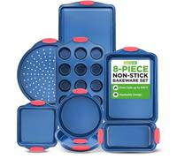 NutriChef Juego de 8 bandejas antiadherentes para hornear, bandejas para hornear aptas para horno con bandeja para galletas, molde para pan, bandeja para pizza, molde para magdalenas, molde para