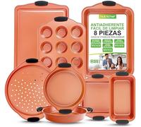 Nutrichef juego de 8 moldes, Utensilios horno, Baking set, Reposteria, Antiadherentes, Libres de PFOA, PFOS, PFTEE, Aptos para hornos hasta 230°C (450°F), Mangos de silicona