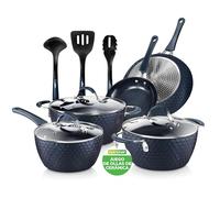 Nutrichef panela ceramica, 11 piezas, Juego de ollas y sartenes antiadherentes, Set, Ergonomico, Induccion, Bateria de cocina, Color azul diamante