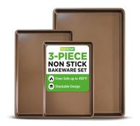 NutriChef Juego de planchas para hornear - Placas antiadherentes gruesas de acero al carbono - Incluye XL, tamaño mediano y pequeño - Versátil bandeja para hornear y freír - Apto para lavavajillas