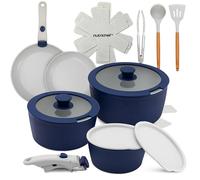 NutriChef Juego de Utensilios de Cocina Cerámica de 18 Piezas con Mangos Desmontables, Ollas y Sartenes Antiadherentes, Revestimiento Cerámico Natural Libre de PTFE, Diseño Ahorrador, Azul