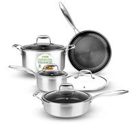 NutriChef Juego de Utensilios de Cocina Triply de Acero Inoxidable de 8 Piezas - Juego de Ollas y Sartenes de Cocina Triply - Olla para Salsa, Olla para Guiso, Cacerola, Sartén, Tapa