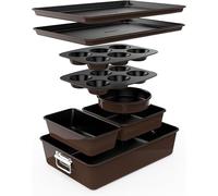NutriChef Juego de utensilios para hornear antiadherentes de 8 piezas: juego de bandejas para hornear sin PFOA, PFOS, PTFE con revestimiento antiadherente, apto para horno a 450°F, pan, muffin-marrón