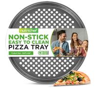 Nutrichef molde pizza horno, Frescas y congeladas, Antiadherente, Orificios de ventilacion, Acero al carbono, 12.8”
