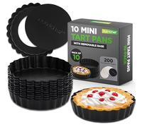 Nutrichef Moldes para Mini Tartas 10 Moldes Anti-Adherentes con Fondos Desmontables | Moldes para Quiche de 4 Pulgadas de Acero de Alta Resistencia | Apto para Horno y Lavavajillas