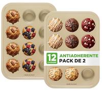 Nutrichef moldes para muffins, Hornear, Cupcakes, Antiadherente, 2 piezas con 12 cavidades, Apilable, Apto para lavavjillas