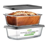 Nutrichef moldes rectangulares para pan con tapas herméticas, Set de 4 piezas, Tuppers de crystal resistentes apilables, Aptos para horno, Microondas, Lavajillas y congelador, Libres de BPA, 1.83 L