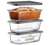 Nutrichef moldes rectangulares para pan con tapas herméticas, Set de 6 piezas, Tuppers de crystal resistentes apilables, Aptos para horno, Microondas, Lavajillas y congelador, Libres de BPA, 1.83 L