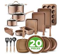 NutriChef NCCW20S.5 20-Piece Nonstick Cookware PTFE/PFOA/PFOS-Free Heat Resistant Lacquer Kitchen Ware Pots Baking Set w/Saucepan, Frying Pans, Cooking