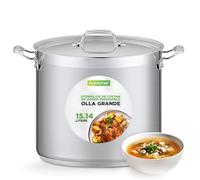 Nutrichef Olla acero inoxidable 18/8, Con tapa, Capacidad de 15L, Grande y resistente, Apta para induccion