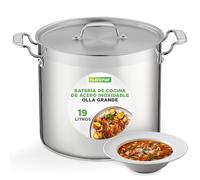 NutriChef Olla de cocina de acero inoxidable - 20 cuartos de galón, olla de inducción resistente, olla de sopa con tapa de acero inoxidable, compatible con placas de inducción, cerámica, vidrio y